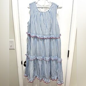 Girls 14 Crewcuts seersucker tiered layered ruffle dress lined